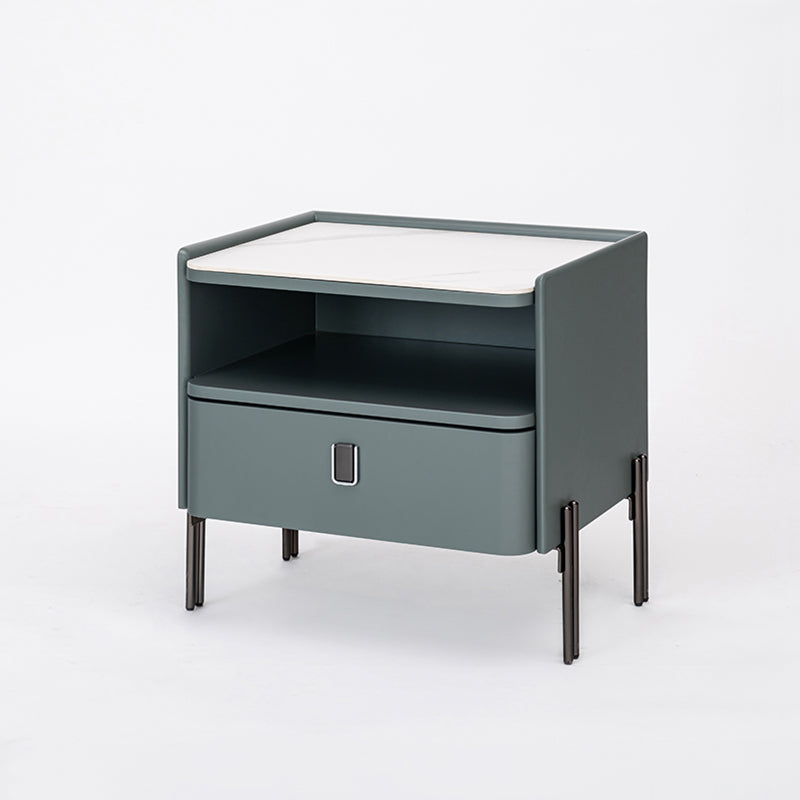 Traditional French-Style Nightstand - Eco-Friendly MDF & Durable Rock Slab Bedside Table 1-Drawer For Bedroom & Living Room Lumendat