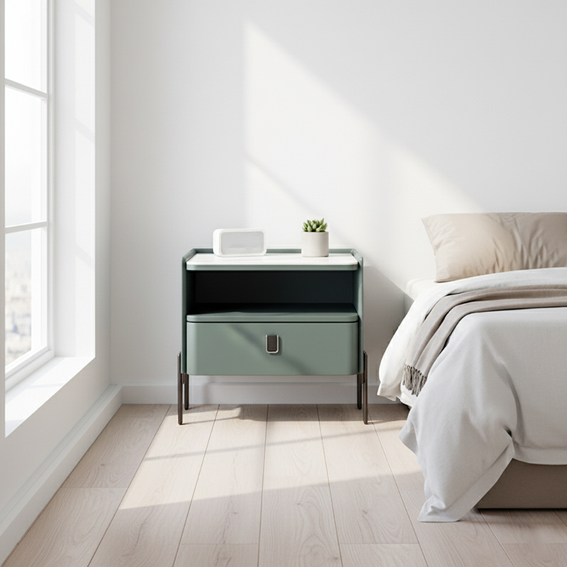 Traditional French-Style Nightstand - Eco-Friendly MDF & Durable Rock Slab Bedside Table 1-Drawer For Bedroom & Living Room Lumendat