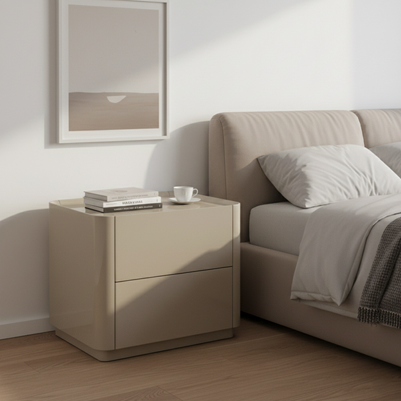 Elegant Luxury Baking Paint Nightstand - Self-Closing Rail 2-Drawer Bedside Table For Bedroom & Living Room Lumendat