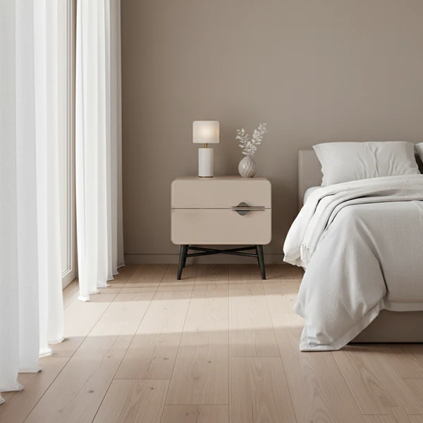 Soft-Hued Nordic Nightstand - Baking Paint Finish Integrated Metal Handle Bedside Table 2-Drawer For Bedroom Lumendat