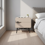 Soft-Hued Nordic Nightstand - Baking Paint Finish Integrated Metal Handle Bedside Table 2-Drawer For Bedroom Lumendat