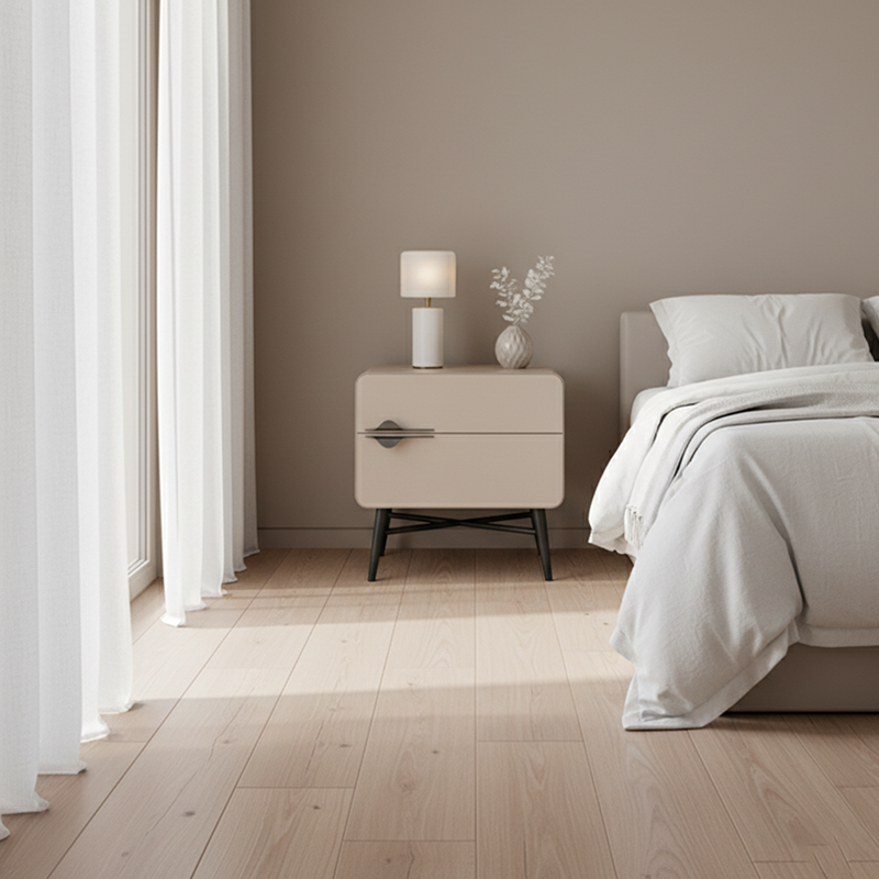 Soft-Hued Nordic Nightstand - Baking Paint Finish Integrated Metal Handle Bedside Table 2-Drawer For Bedroom Lumendat