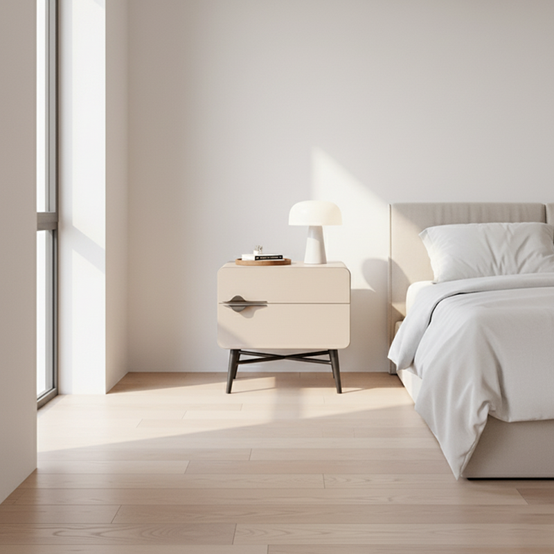 Soft-Hued Nordic Nightstand - Baking Paint Finish Integrated Metal Handle Bedside Table 2-Drawer For Bedroom Lumendat