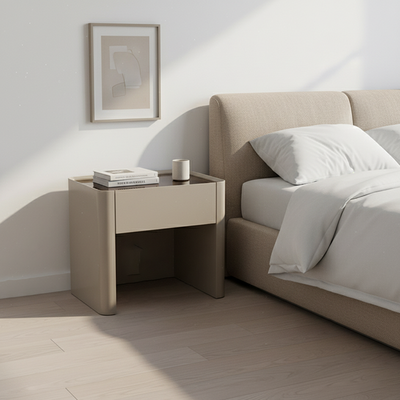 Stain-Resistant Nordic Nightstand - Soft Baking Paint Hue Dual Textured Tops Bedside Table 1-Drawer For Bedroom Lumendat