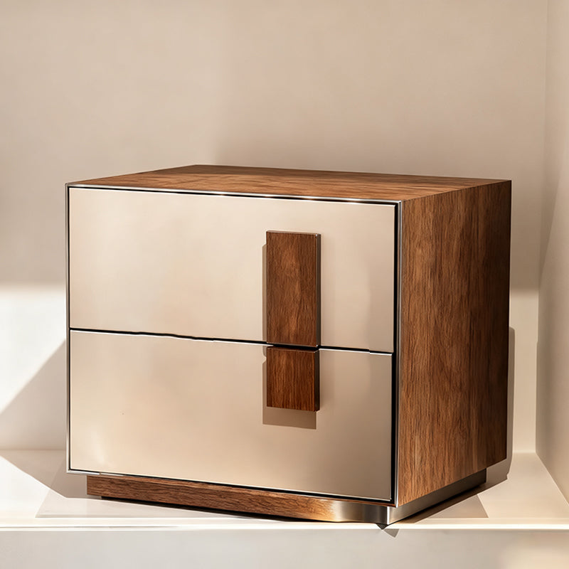 Contrast-Tone Vintage Nightstand - Wear-Resistant Wood Veneer Bedside Table 2-Drawer For Bedroom Lumendat