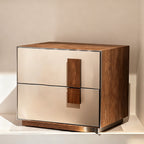 Contrast-Tone Vintage Nightstand - Wear-Resistant Wood Veneer Bedside Table 2-Drawer For Bedroom Lumendat