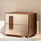 Contrast-Tone Vintage Nightstand - Wear-Resistant Wood Veneer Bedside Table 2-Drawer For Bedroom Lumendat