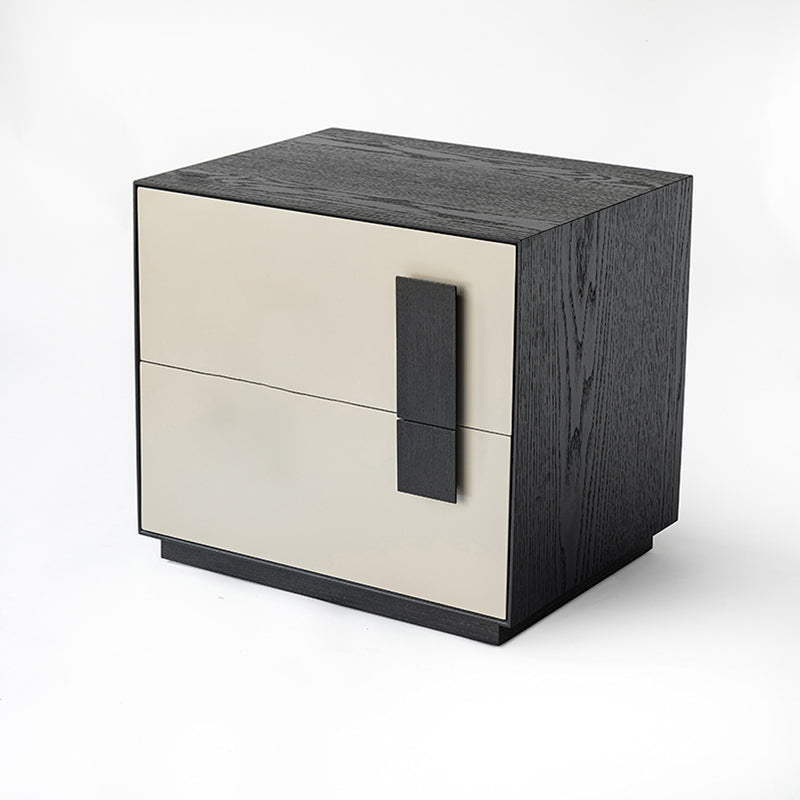 Contrast-Tone Vintage Nightstand - Wear-Resistant Wood Veneer Bedside Table 2-Drawer For Bedroom Lumendat