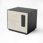Contrast-Tone Vintage Nightstand - Wear-Resistant Wood Veneer Bedside Table 2-Drawer For Bedroom Lumendat