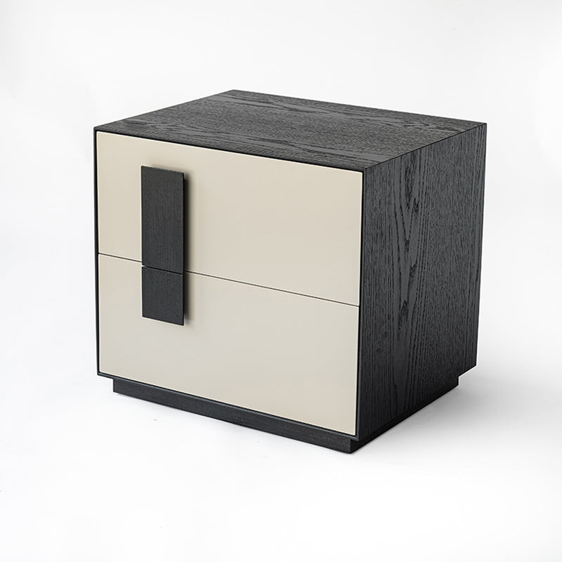 Contrast-Tone Vintage Nightstand - Wear-Resistant Wood Veneer Bedside Table 2-Drawer For Bedroom Lumendat