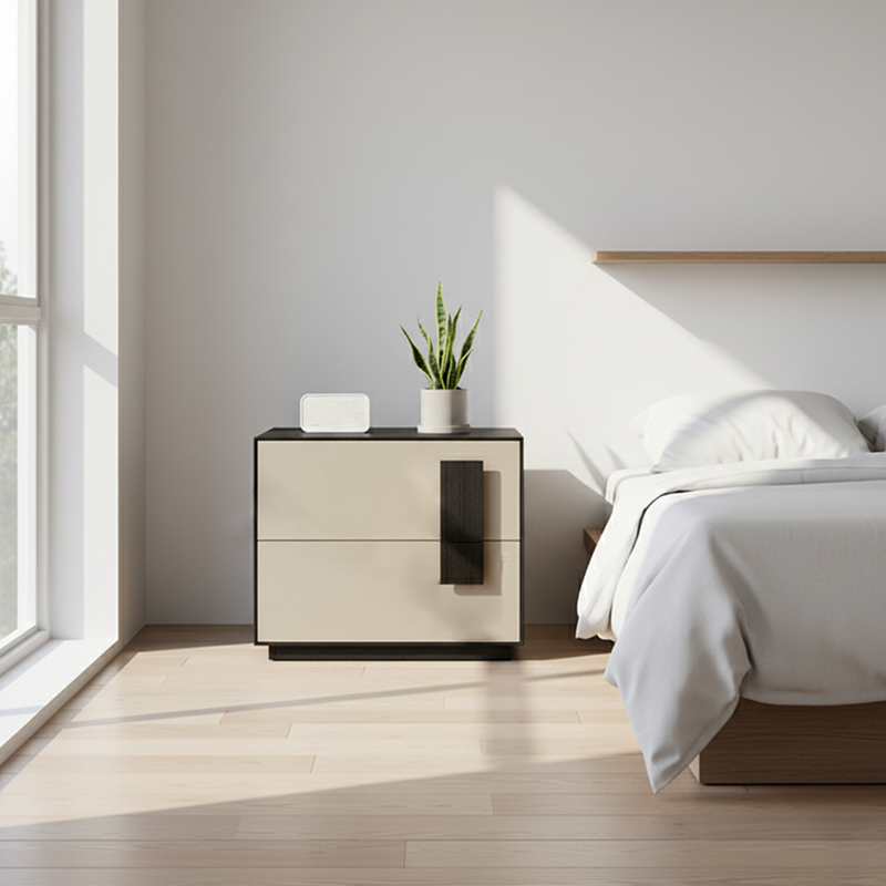 Contrast-Tone Vintage Nightstand - Wear-Resistant Wood Veneer Bedside Table 2-Drawer For Bedroom Lumendat