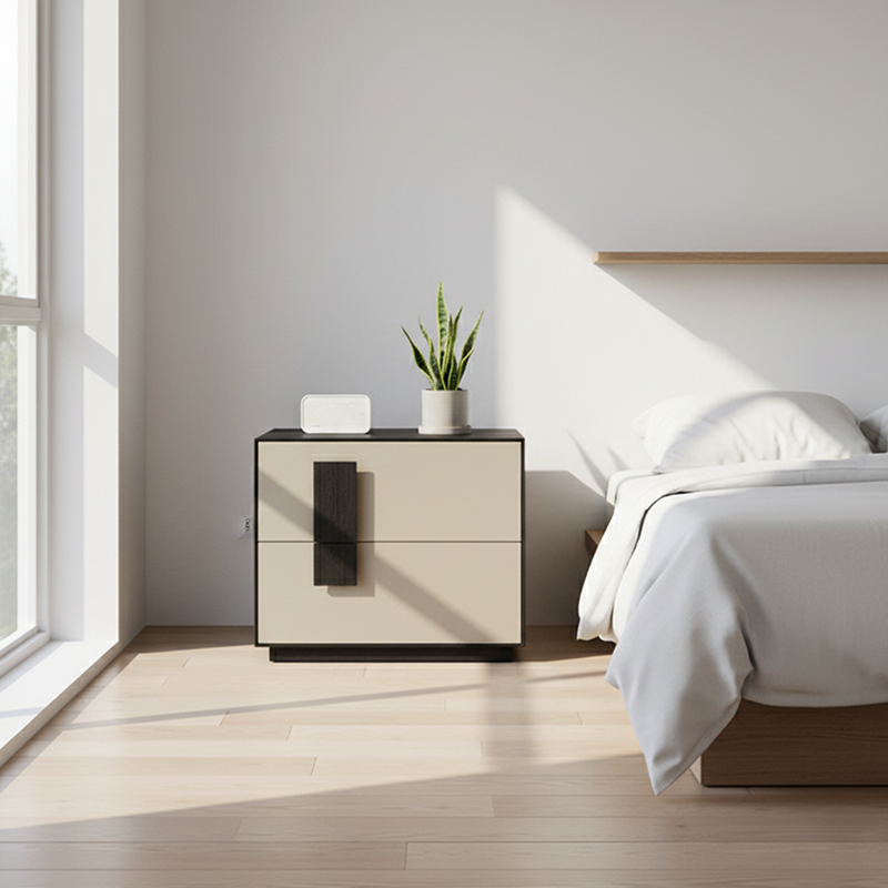 Contrast-Tone Vintage Nightstand - Wear-Resistant Wood Veneer Bedside Table 2-Drawer For Bedroom Lumendat