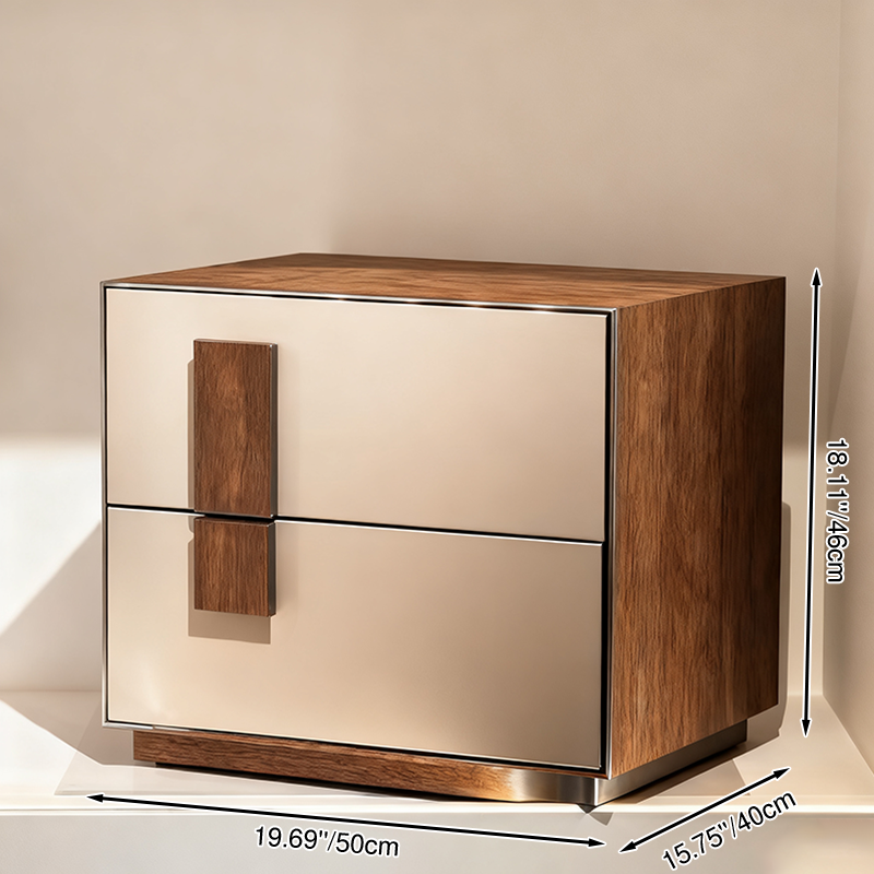 Contrast-Tone Vintage Nightstand - Wear-Resistant Wood Veneer Bedside Table 2-Drawer For Bedroom Lumendat