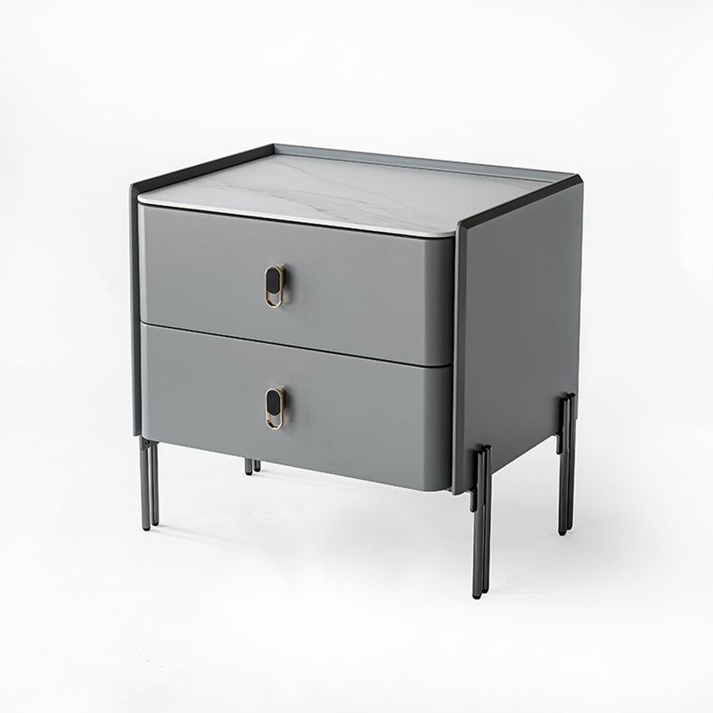 Eco-Friendly Scandinavian Nightstand - Rock Slab Tabletop & Corrosion-Resistant Legs Bedside Table 2-Drawer For Bedroom Lumendat