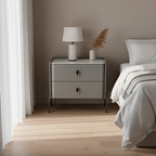 Eco-Friendly Scandinavian Nightstand - Rock Slab Tabletop & Corrosion-Resistant Legs Bedside Table 2-Drawer For Bedroom Lumendat