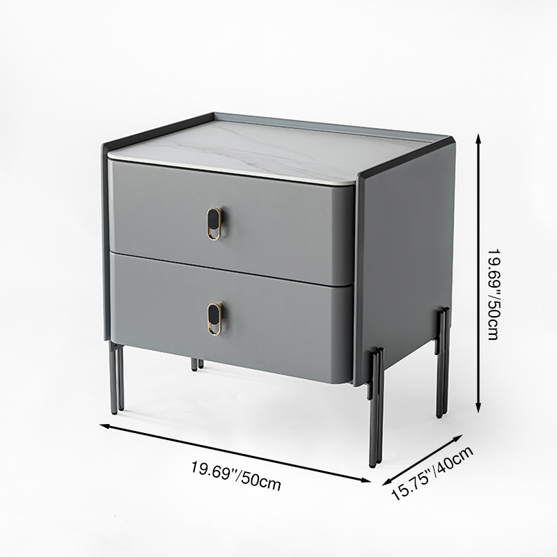 Eco-Friendly Scandinavian Nightstand - Rock Slab Tabletop & Corrosion-Resistant Legs Bedside Table 2-Drawer For Bedroom Lumendat