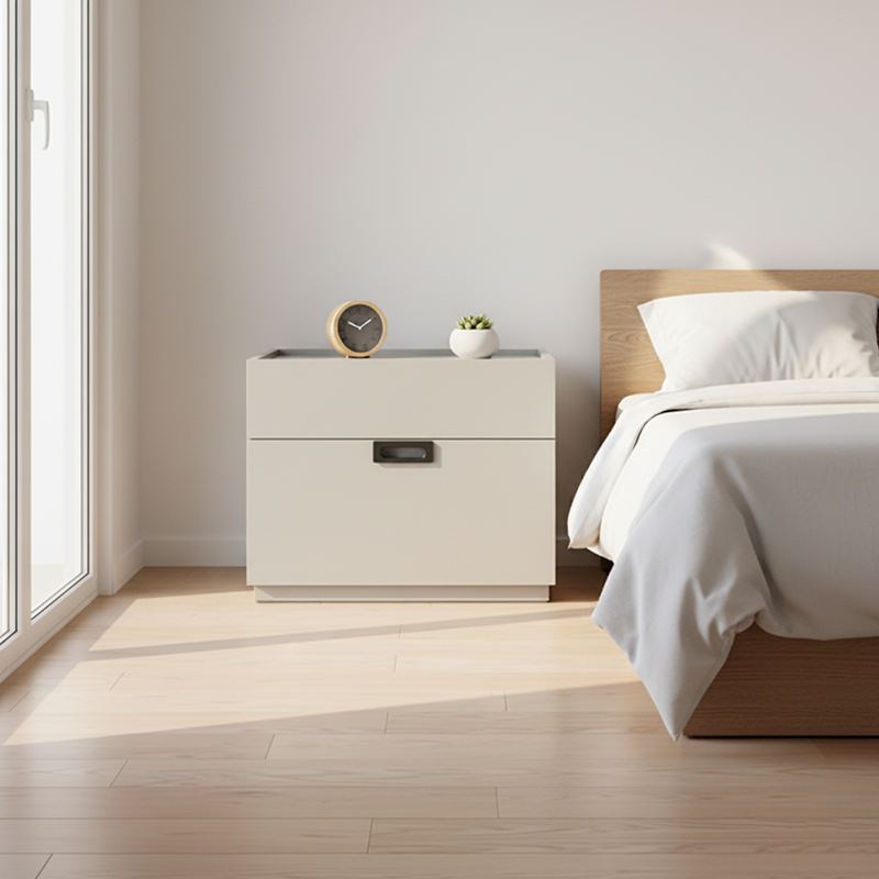 Quiet-Close Minimal Nightstand - Formaldehyde-Free MDF & Durable Rock Slab Top Bedside Table 2-Drawer For Bedroom Lumendat