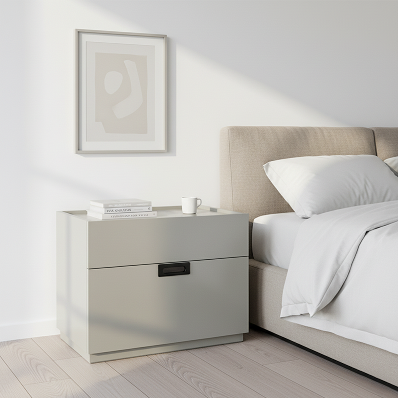 Quiet-Close Minimal Nightstand - Formaldehyde-Free MDF & Durable Rock Slab Top Bedside Table 2-Drawer For Bedroom Lumendat