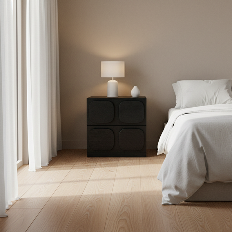 Versatile Minimal Nightstand - Deformation-Resistant Solid Wood Multi-Layer Board Bedside Table 2-Drawer For Bedroom Lumendat