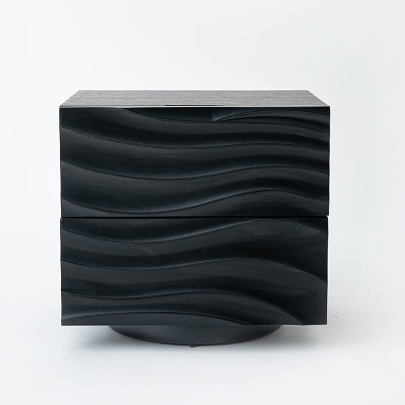 Romantic French Nightstand - Wave-Patterned Surface Solid Wood Multi-Layer Board Bedside Table 2-Drawer For Bedroom Lumendat