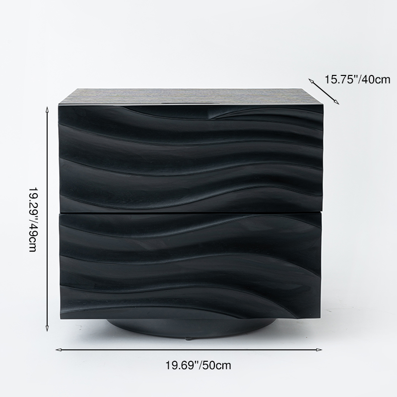 Romantic French Nightstand - Wave-Patterned Surface Solid Wood Multi-Layer Board Bedside Table 2-Drawer For Bedroom Lumendat