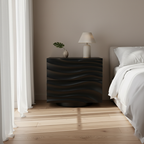 Romantic French Nightstand - Wave-Patterned Surface Solid Wood Multi-Layer Board Bedside Table 2-Drawer For Bedroom Lumendat