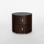 Eco-Friendly Vintage Nightstand - Soft-Edged Design Smoked Wood Veneer Bedside Table 2-Drawer For Bedroom & Living Room Lumendat