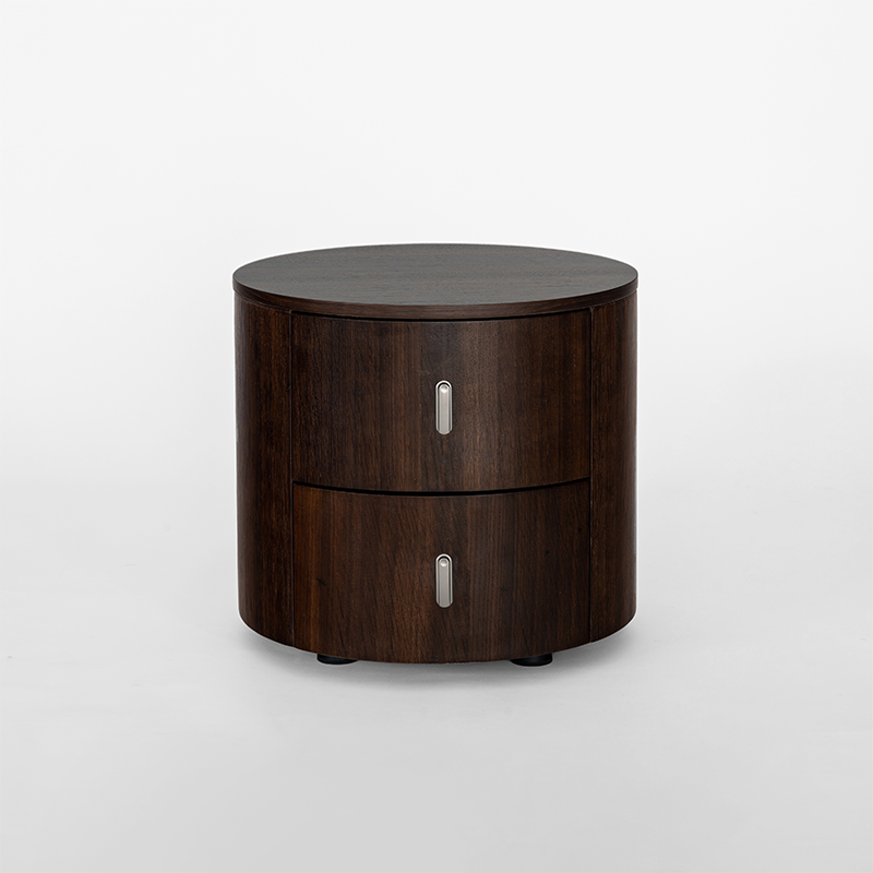 Eco-Friendly Vintage Nightstand - Soft-Edged Design Smoked Wood Veneer Bedside Table 2-Drawer For Bedroom & Living Room Lumendat