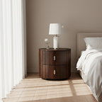 Eco-Friendly Vintage Nightstand - Soft-Edged Design Smoked Wood Veneer Bedside Table 2-Drawer For Bedroom & Living Room Lumendat
