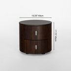 Eco-Friendly Vintage Nightstand - Soft-Edged Design Smoked Wood Veneer Bedside Table 2-Drawer For Bedroom & Living Room Lumendat