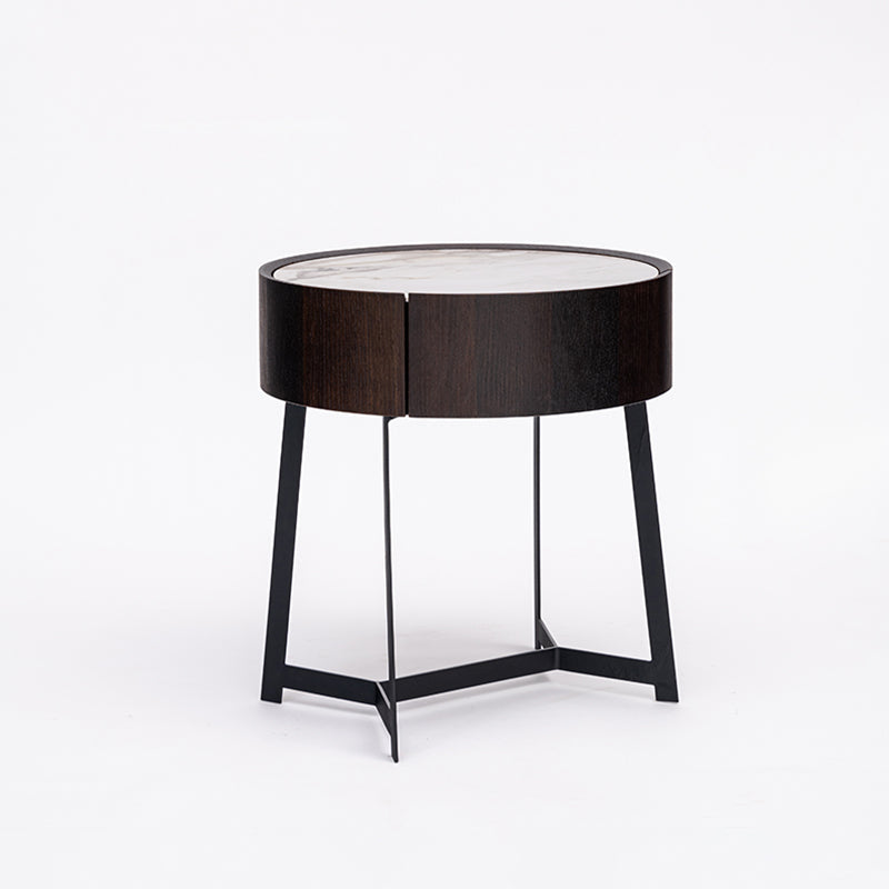 Cool Industrial Bedside Table - Eco-Friendly Material & Scratch-Resistant Sintered Stone Top Nightstand 1-Drawer For Bedroom Lumendat