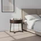 Cool Industrial Bedside Table - Eco-Friendly Material & Scratch-Resistant Sintered Stone Top Nightstand 1-Drawer For Bedroom Lumendat