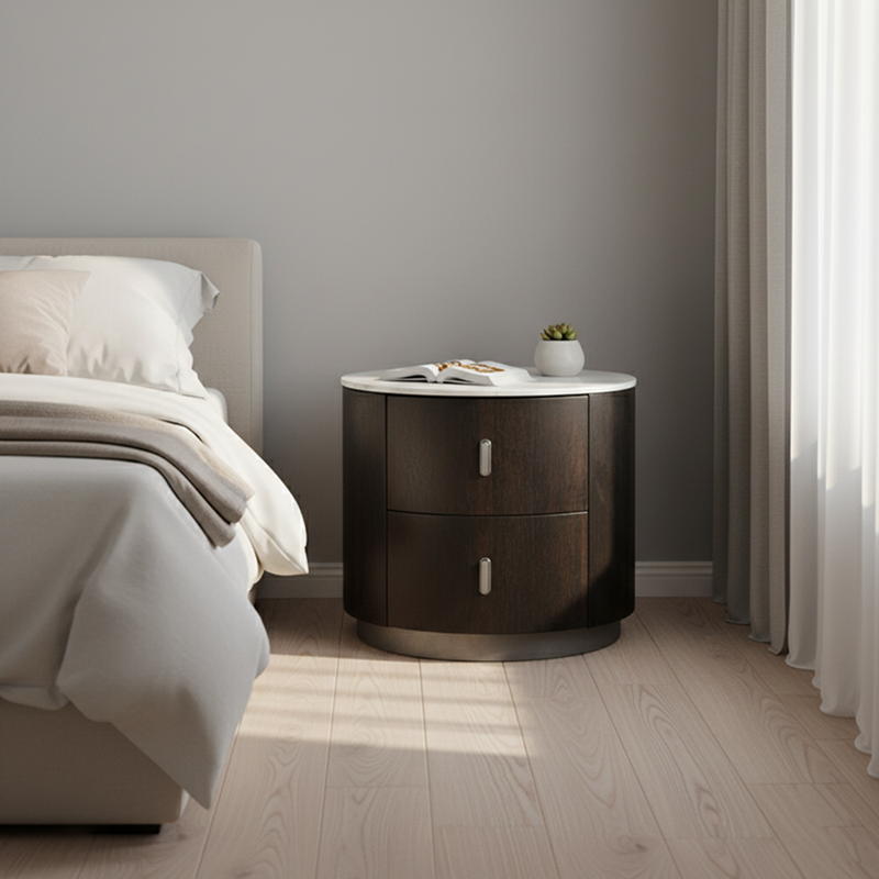 Elegant Retro Bedside Table - Stable Carbon Steel Feet Smooth 2-Drawer Glide Nightstand For Bedroom Lumendat