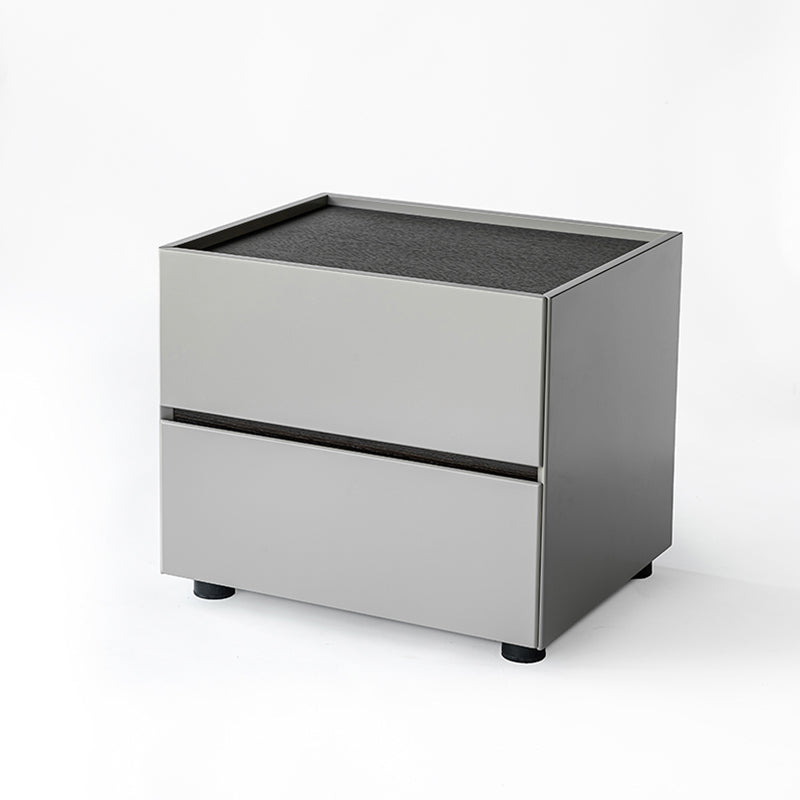 Sleek Smoked Wood Veneer Bedside Cabinet - Minimalist Non-Toxic Material Nightstand 2-Drawer For Bedroom Lumendat