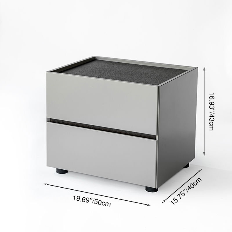 Sleek Smoked Wood Veneer Bedside Cabinet - Minimalist Non-Toxic Material Nightstand 2-Drawer For Bedroom Lumendat