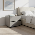 Sleek Smoked Wood Veneer Bedside Cabinet - Minimalist Non-Toxic Material Nightstand 2-Drawer For Bedroom Lumendat