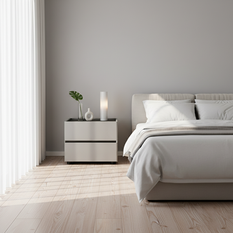 Sleek Smoked Wood Veneer Bedside Cabinet - Minimalist Non-Toxic Material Nightstand 2-Drawer For Bedroom Lumendat