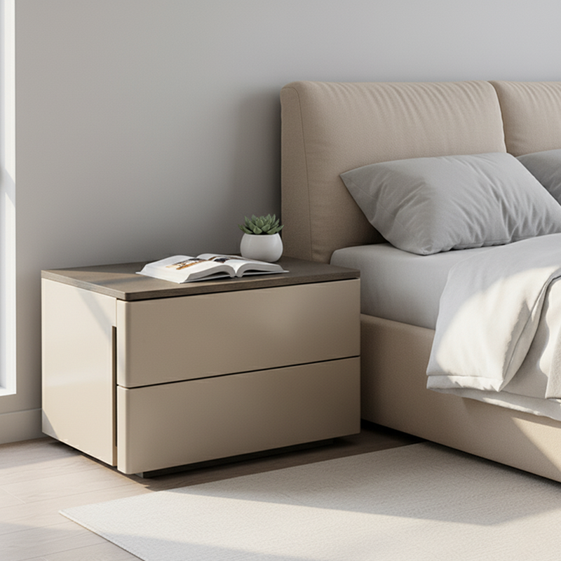 Eco-Conscious Bedside Table - Sleek Minimalist Style Durable & Easy-Care Nightstand 2-Drawer For Bedroom Lumendat