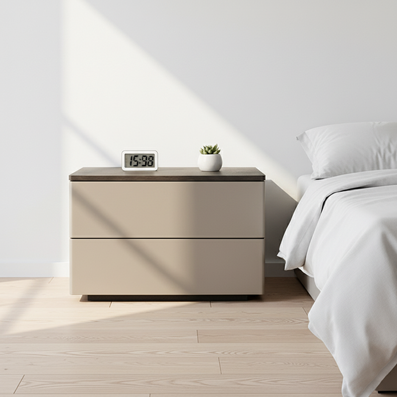 Eco-Conscious Bedside Table - Sleek Minimalist Style Durable & Easy-Care Nightstand 2-Drawer For Bedroom Lumendat