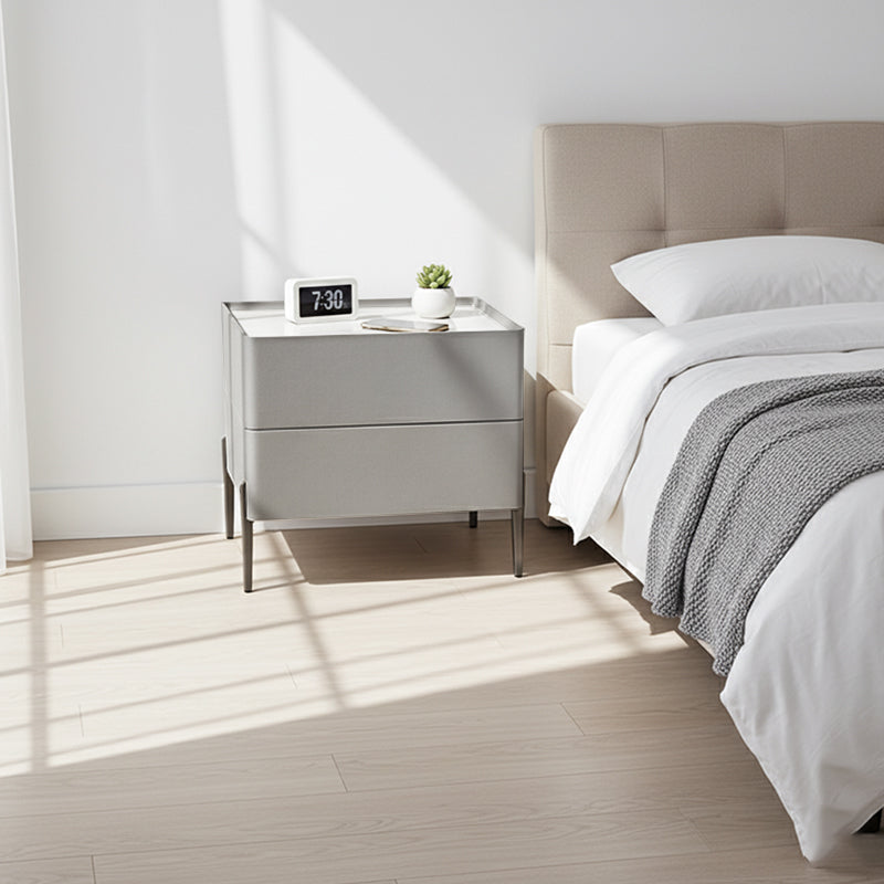 Sleek Minimalist Nightstand - Built-In Wireless Charging Bedside Table 2-Drawer For Bedroom & Living Room Lumendat