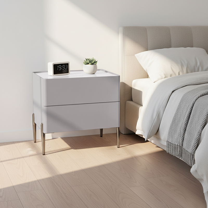 Sleek Minimalist Nightstand - Built-In Wireless Charging Bedside Table 2-Drawer For Bedroom & Living Room Lumendat