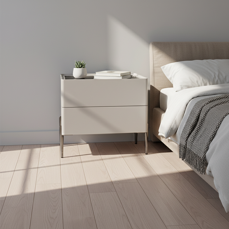Sleek Minimalist Nightstand - Built-In Wireless Charging Bedside Table 2-Drawer For Bedroom & Living Room Lumendat