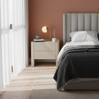 Traditional French Bedside Table - Rock Slab Tabletop & Light Vibe Nightstand 2-Drawer For Bedroom Lumendat