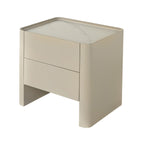 Traditional French Bedside Table - Rock Slab Tabletop & Light Vibe Nightstand 2-Drawer For Bedroom Lumendat