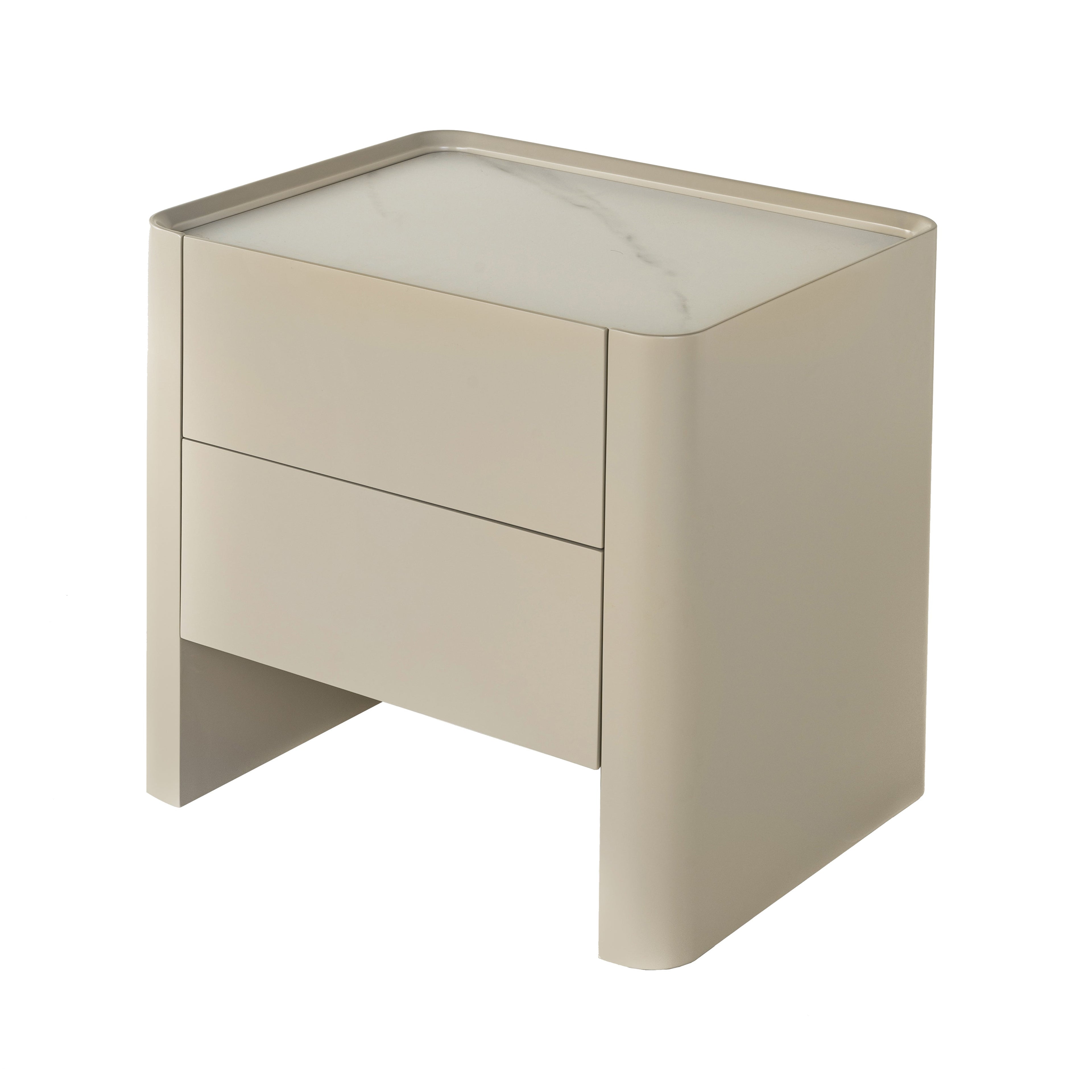 Traditional French Bedside Table - Rock Slab Tabletop & Light Vibe Nightstand 2-Drawer For Bedroom Lumendat