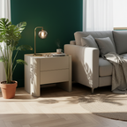 Traditional French Bedside Table - Rock Slab Tabletop & Light Vibe Nightstand 2-Drawer For Bedroom Lumendat