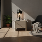Traditional French Bedside Table - Rock Slab Tabletop & Light Vibe Nightstand 2-Drawer For Bedroom Lumendat