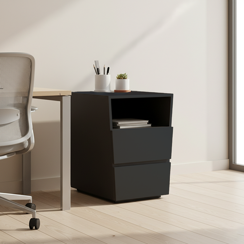 Compact Office Bedside Cabinet - Space-Saving Solid Wood & Organized Storage Cabinet 2-Drawer For Home Office Lumendat