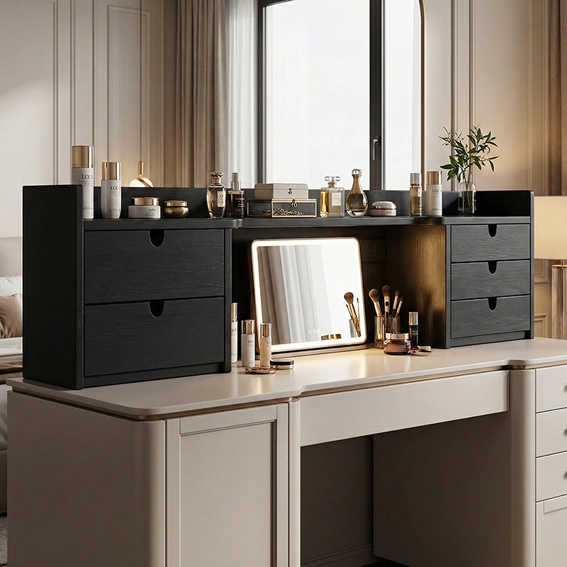 Sleek Black Vanity Storage Shelf - Organized Beauty Storage Rack 5-Drawer For Bedroom Lumendat