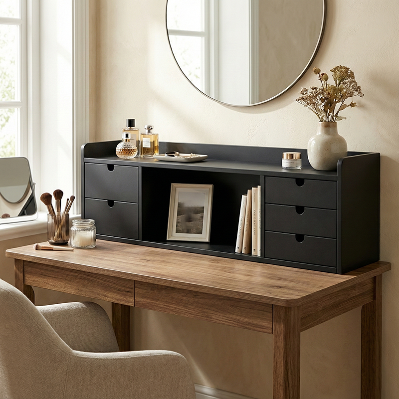 Sleek Black Vanity Storage Shelf - Organized Beauty Storage Rack 5-Drawer For Bedroom Lumendat